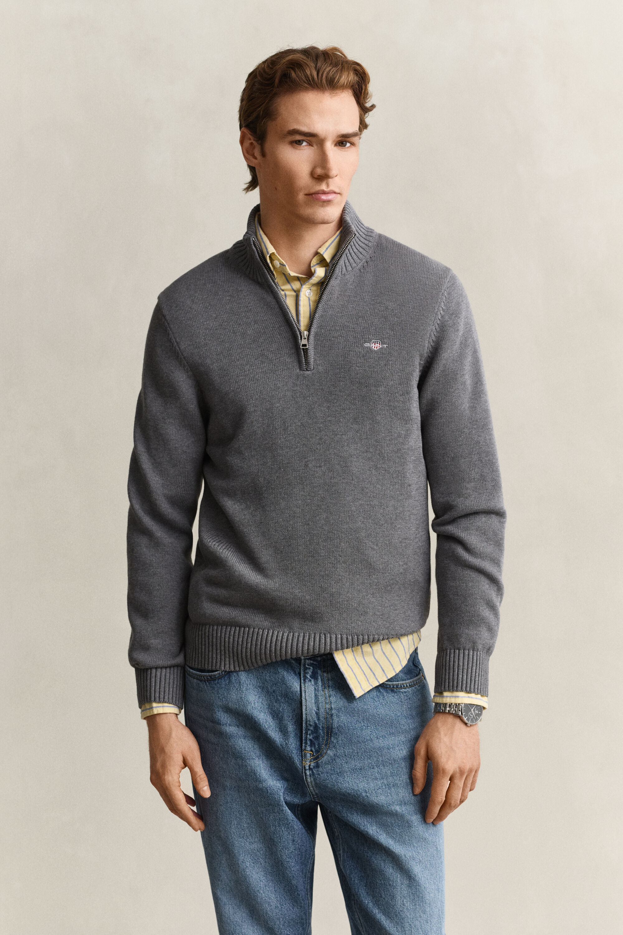 Maglia in cotone casual con zip corta