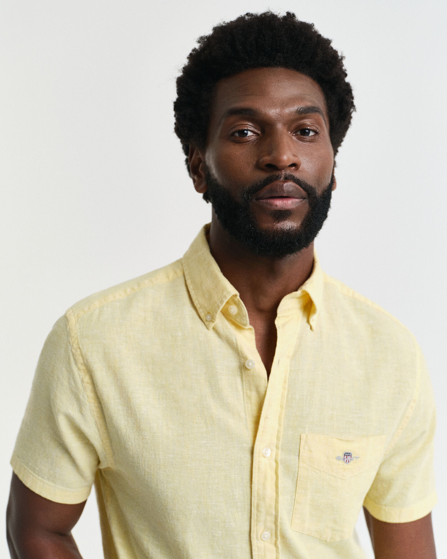 Camicia a maniche corte in misto cotone-lino regular fit