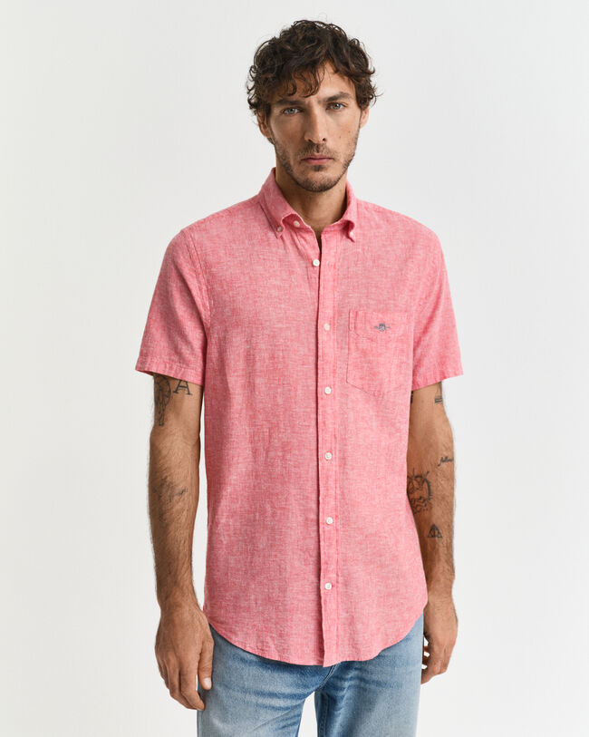 Camicia a maniche corte in misto cotone-lino regular fit
