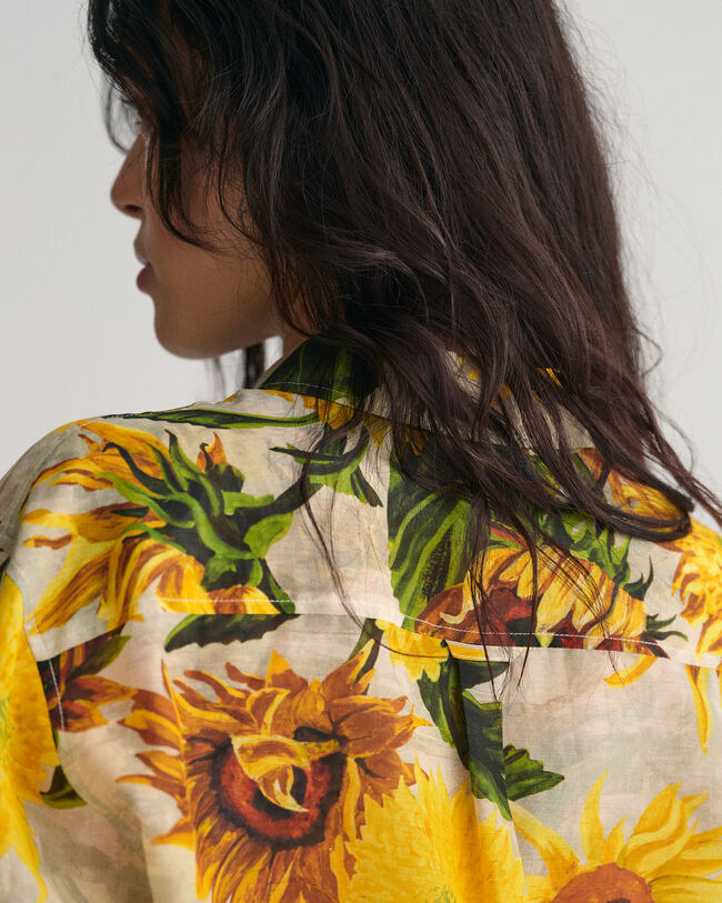 Camicia di seta in cotone con stampa di girasoli relaxed fit