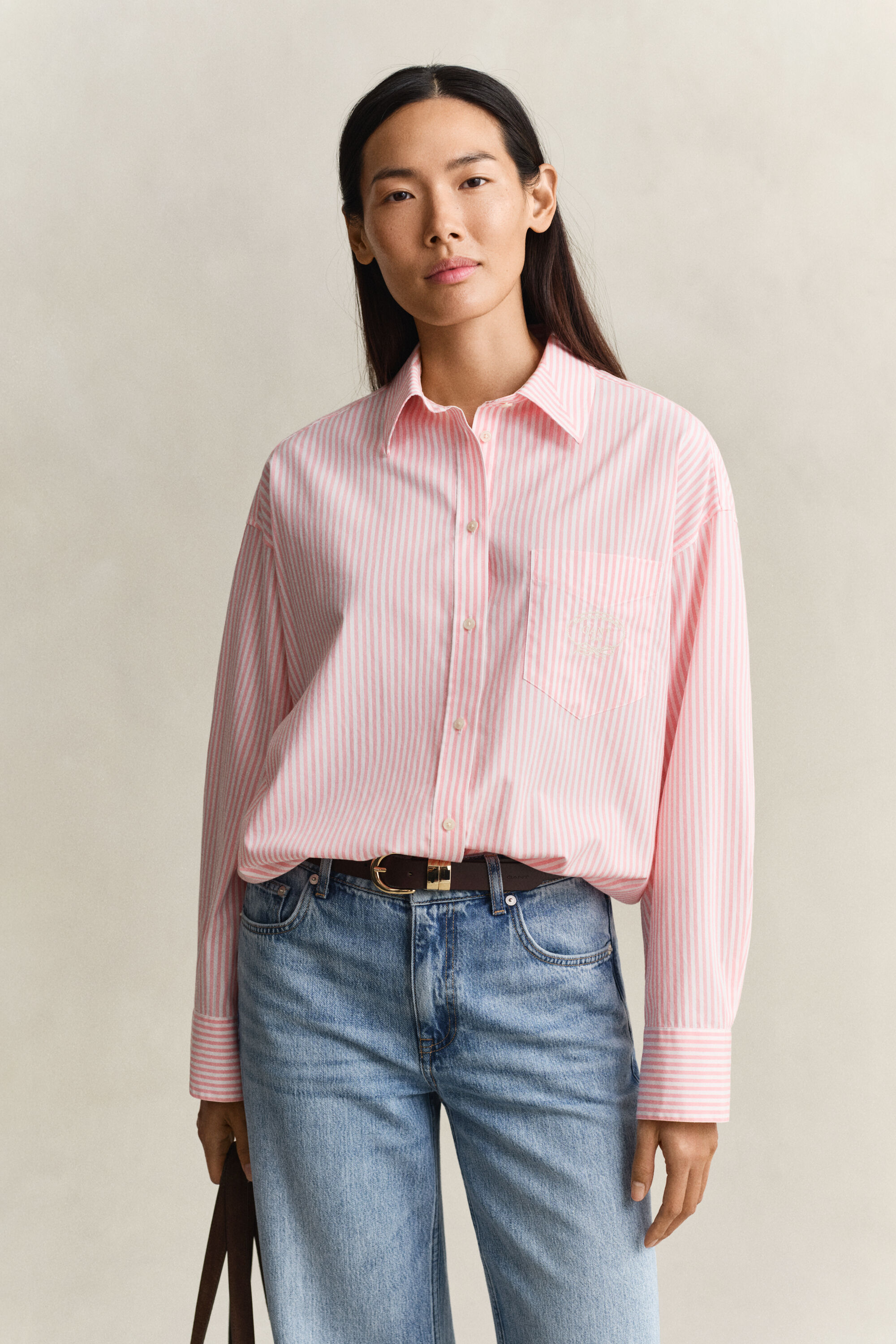 Camicia classica in popeline a righe oversize