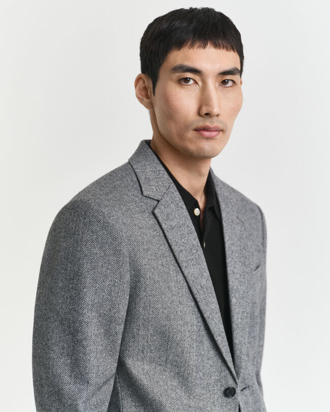 Giacca da abito con motivo a spina di pesce in flanella slim fit