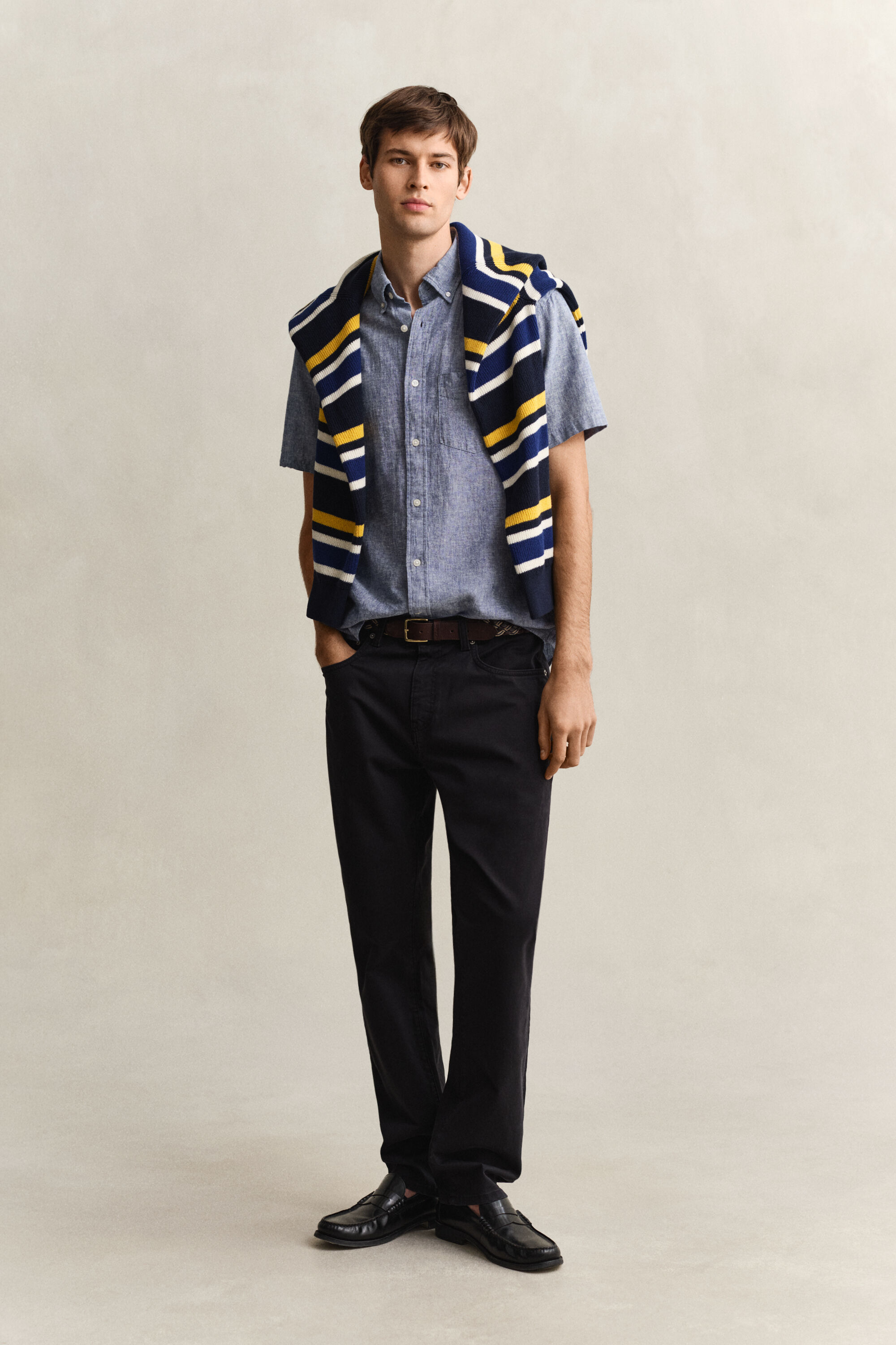 Camicia a maniche corte in misto lino