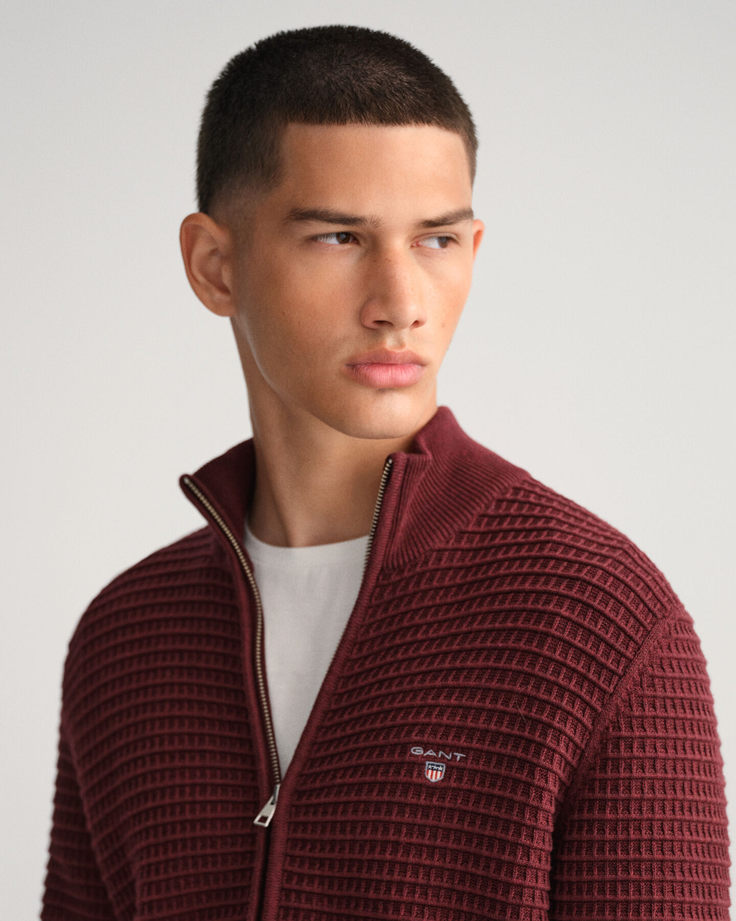 Maglia in cotone Texture con zip lunga