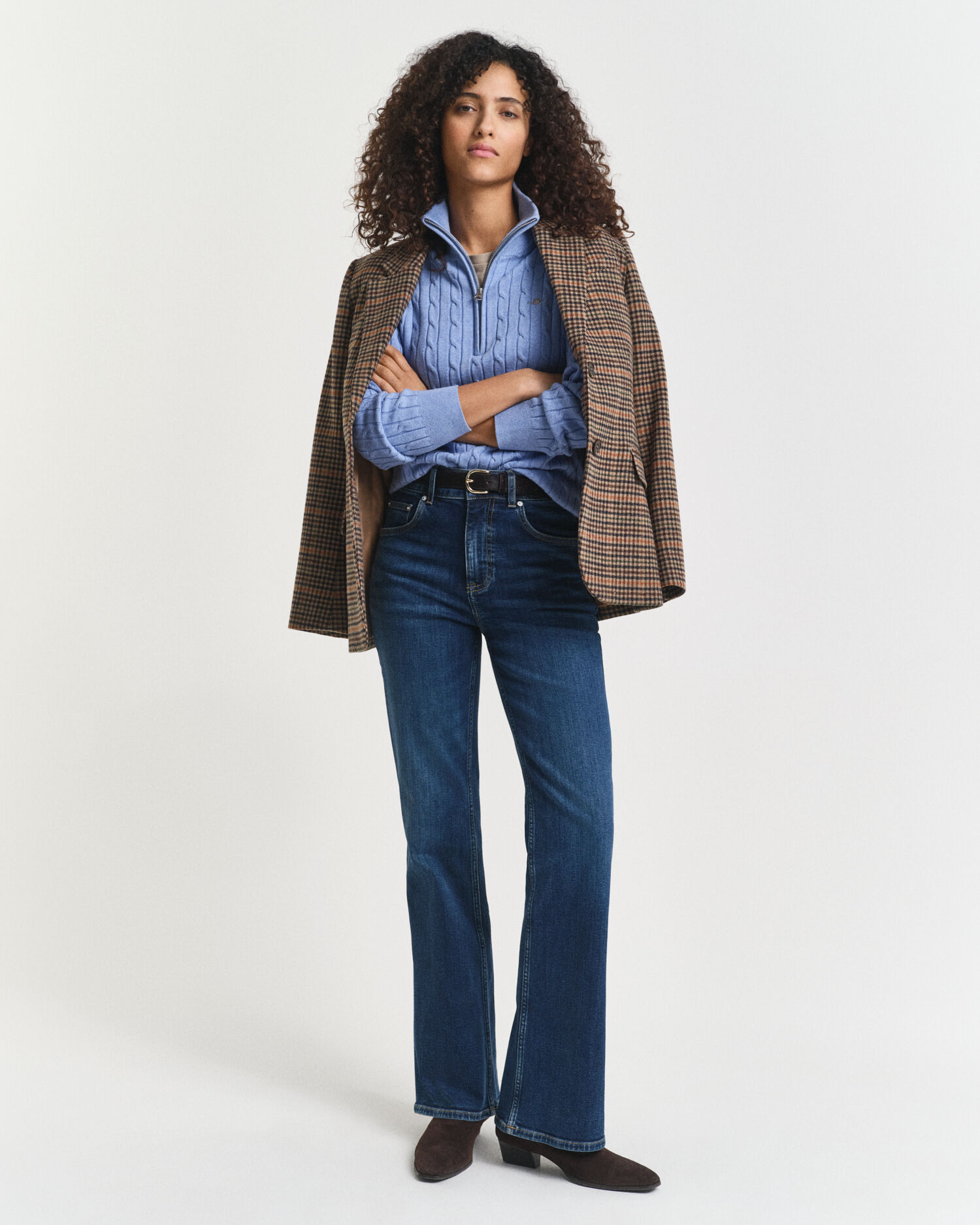 Maglia con zip corta in cotone elasticizzato a trecce