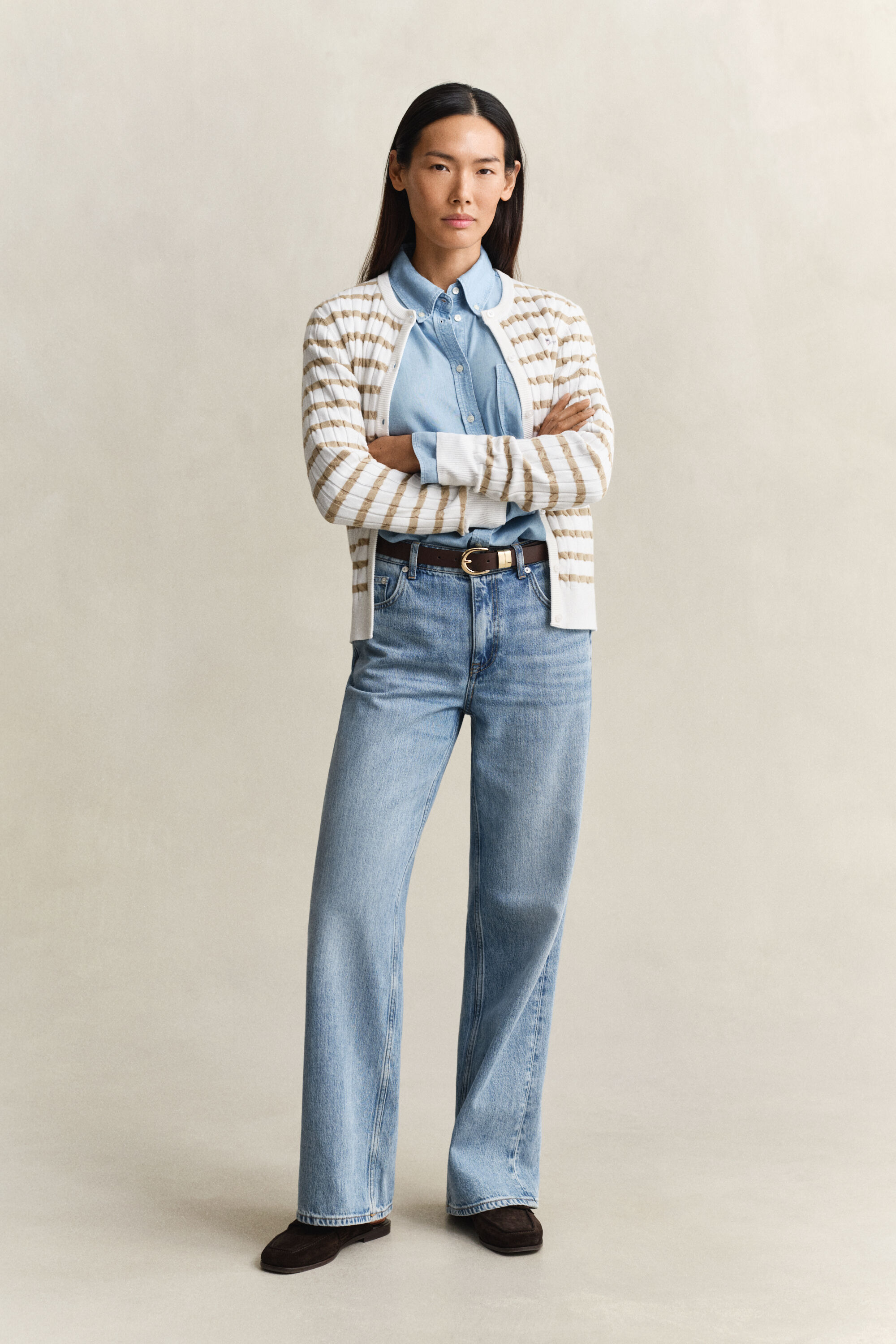 Cardigan a righe a trecce