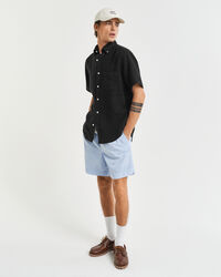 Camicia di lino tinto in capo maniche corte regular fit