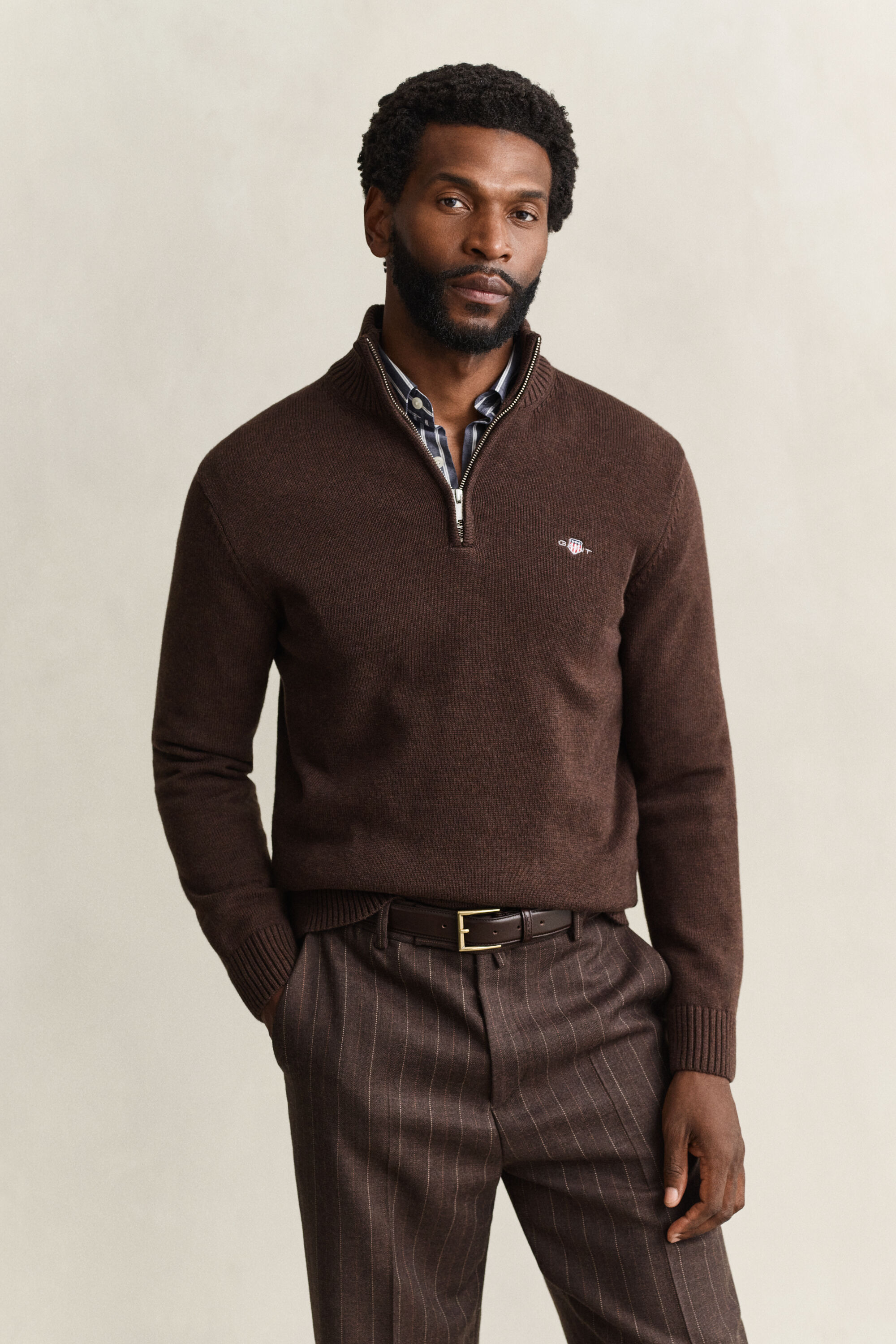 Maglia in cotone casual con zip corta