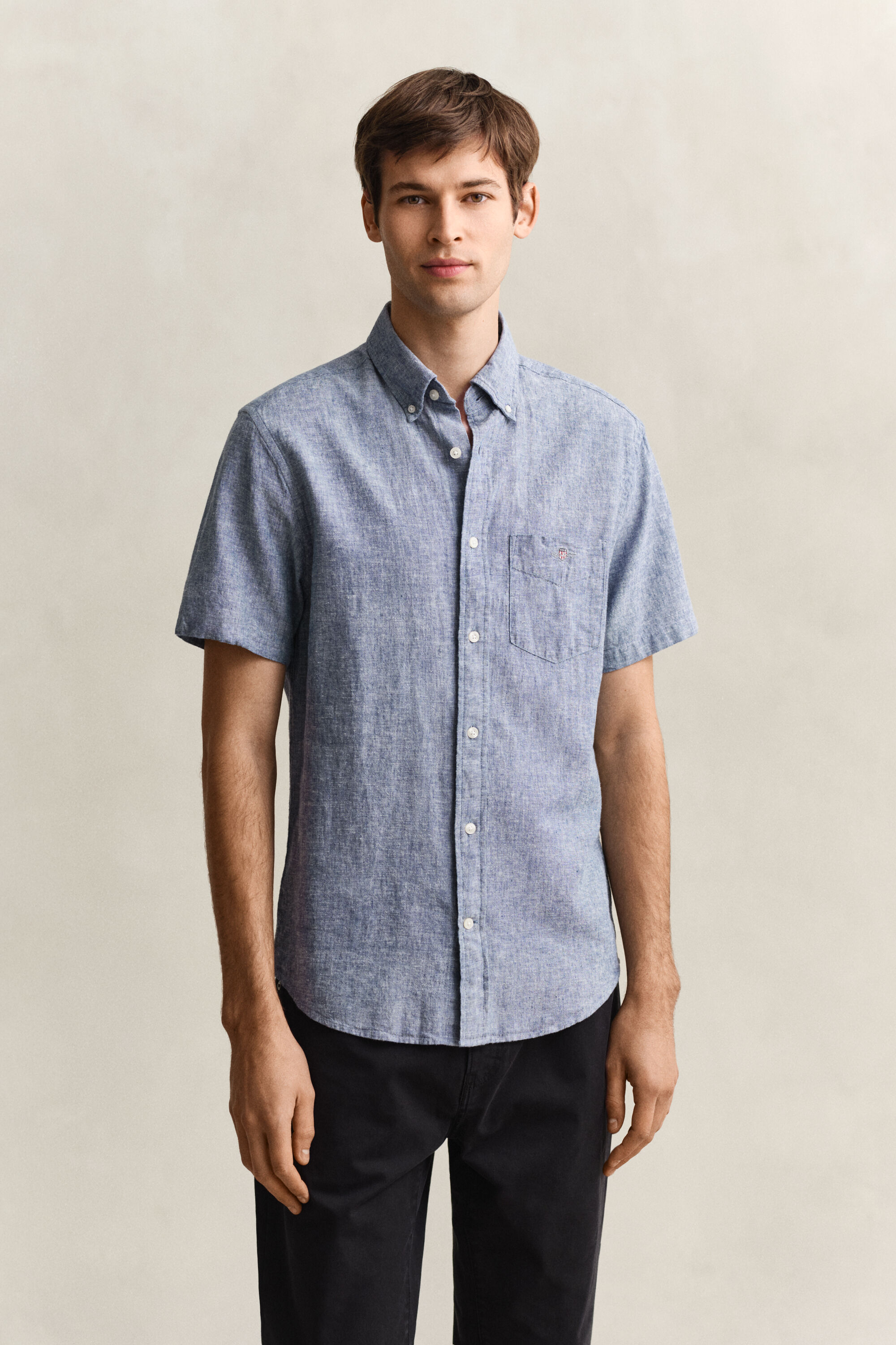 Camicia a maniche corte in misto lino