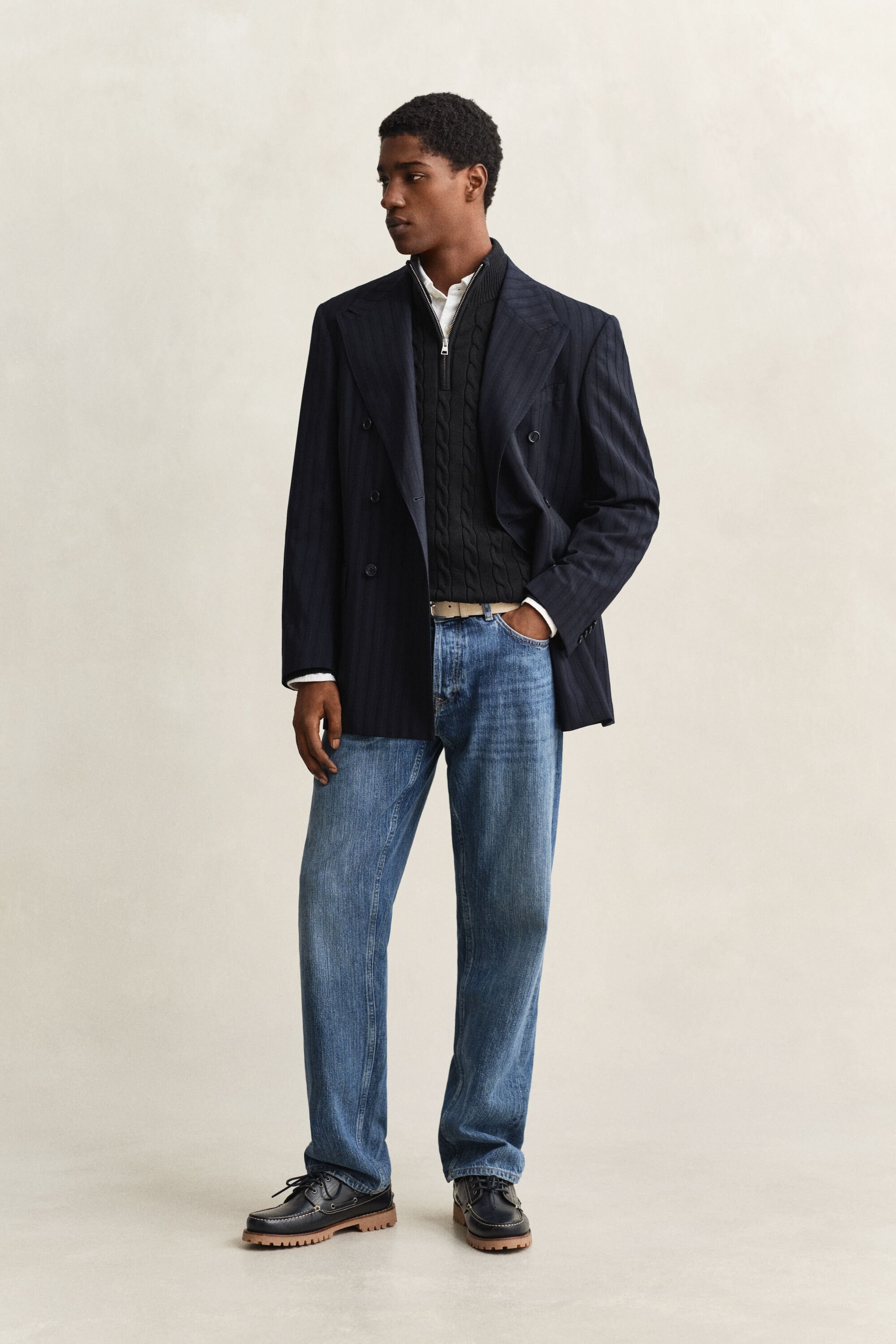 Maglia con zip corta in cotone a trecce