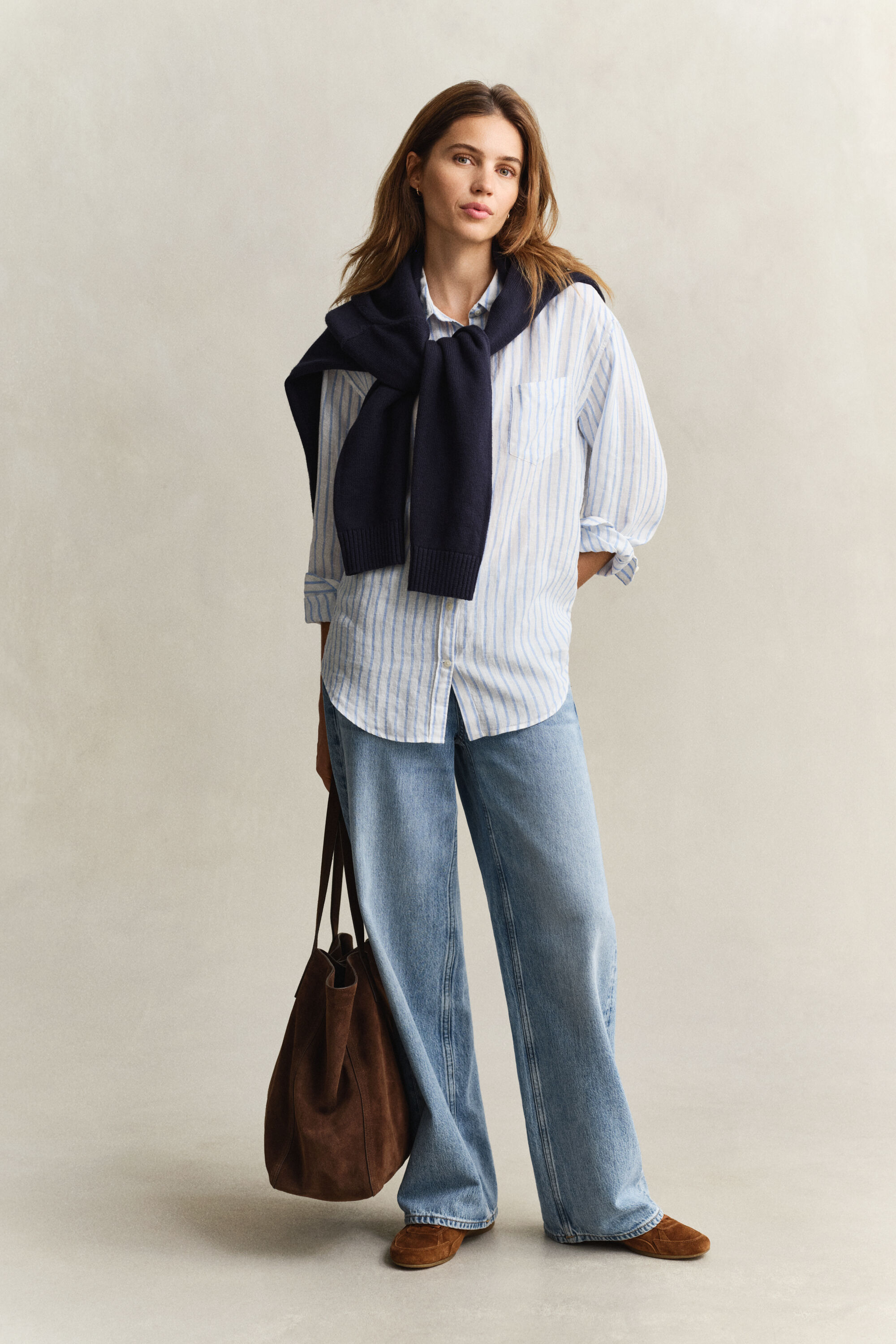 Camicia di lino a righe relaxed fit