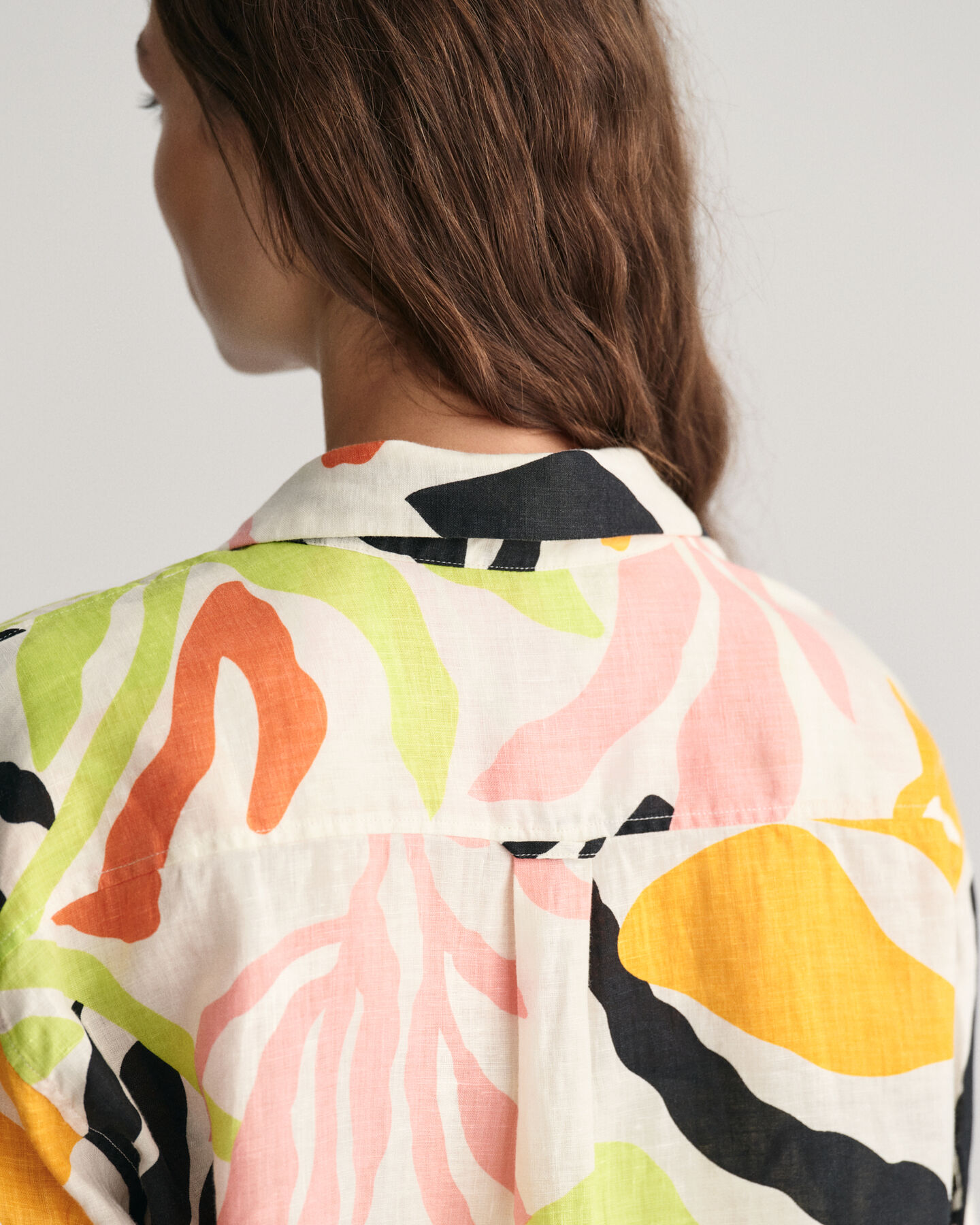 Camicia a maniche corte in lino Palm Print relaxed fit