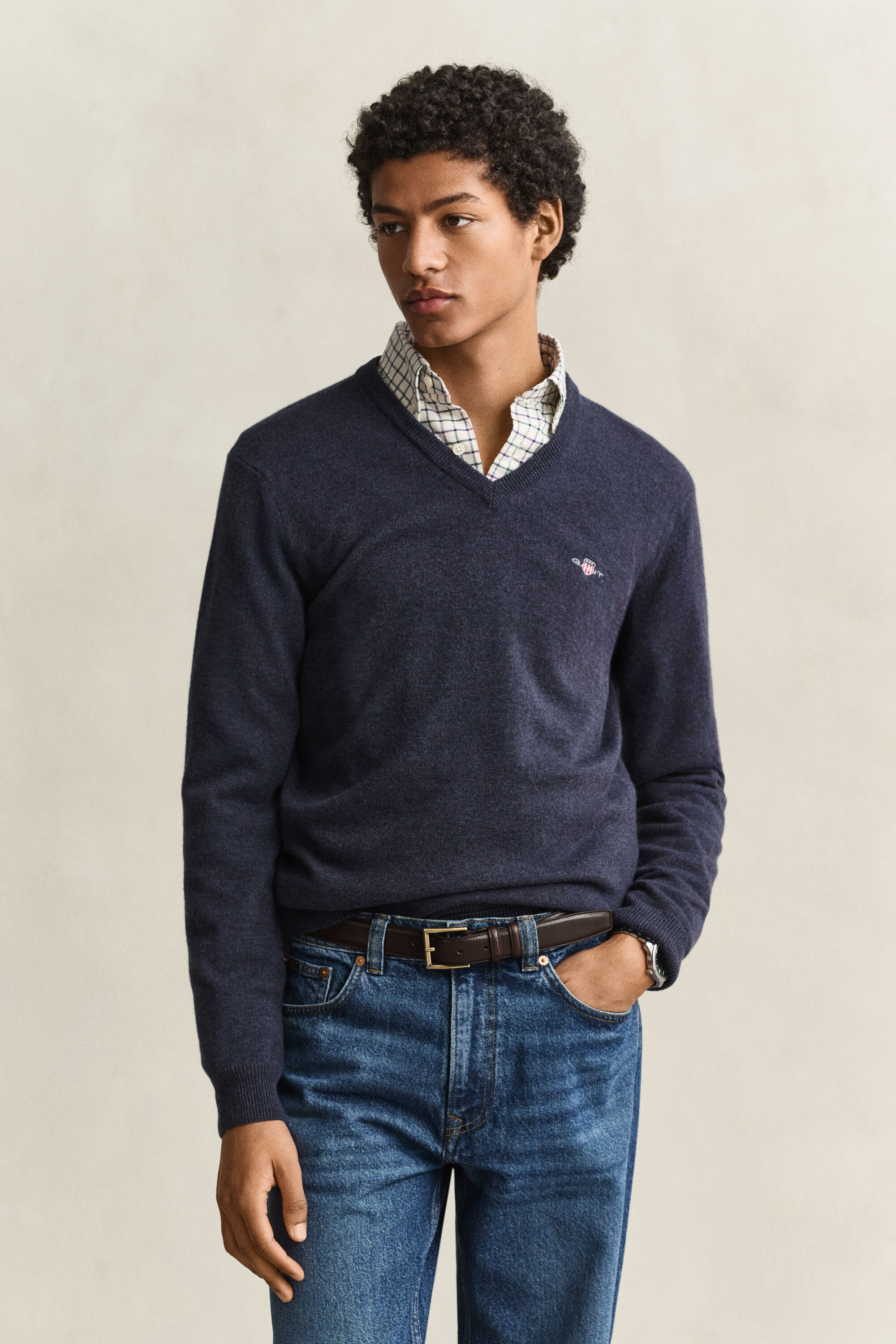 Maglia con scollo a V in lana d’agnello