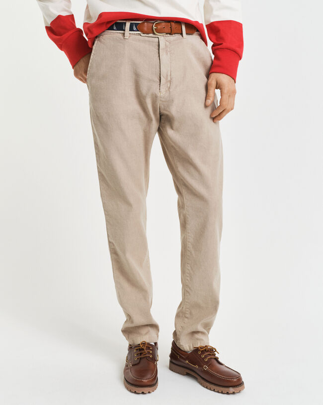 Pantaloni chino in lino e cotone slim fit