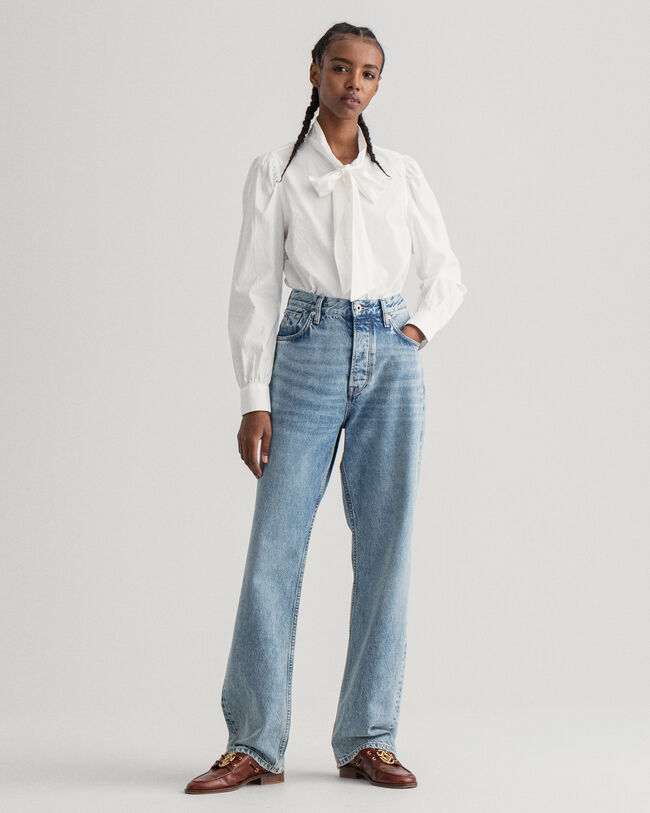 Camicia Oxford con fiocco e maniche a sbuffo