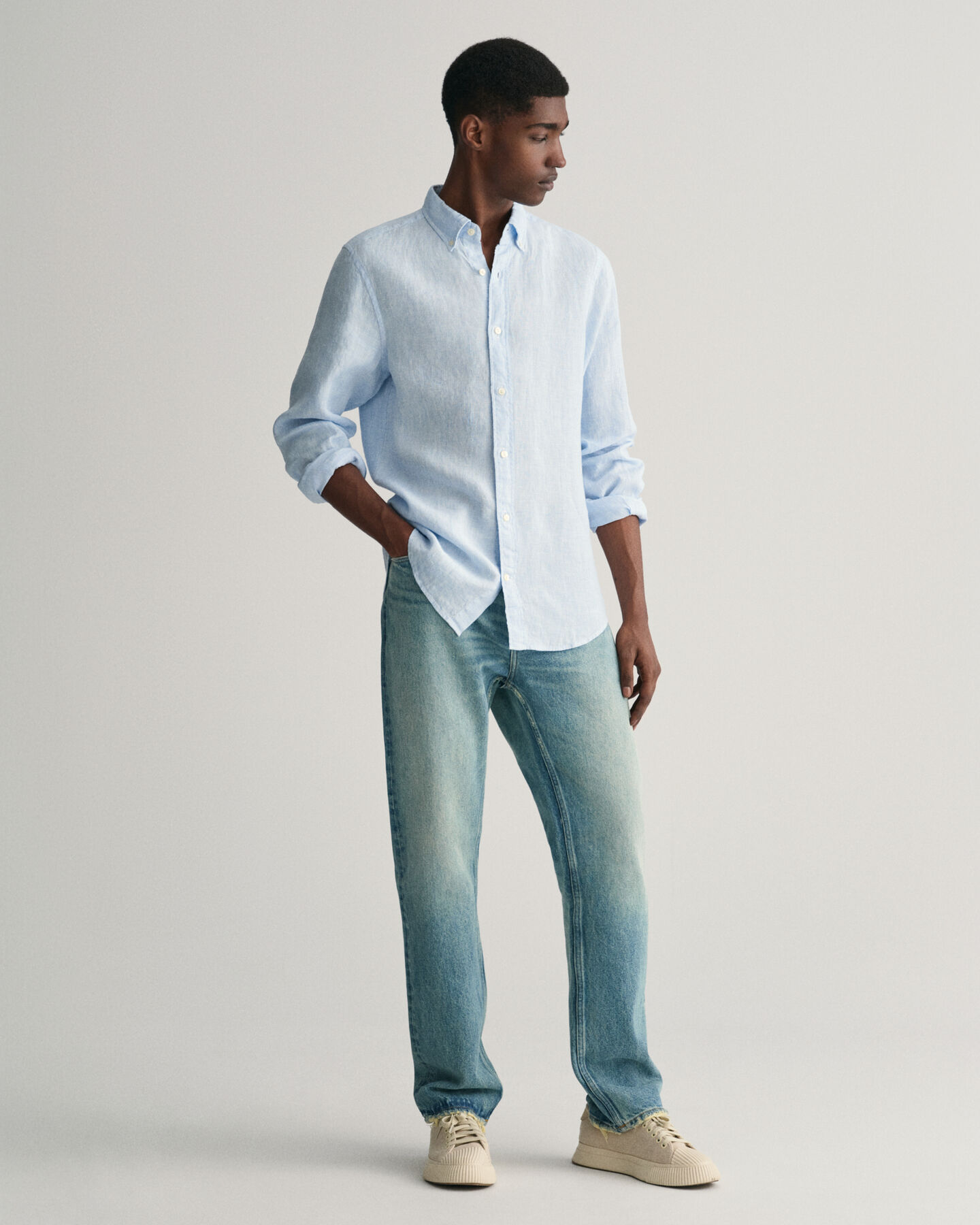 Camicia di lino pied de poule slim fit