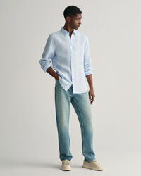 Camicia di lino pied de poule slim fit