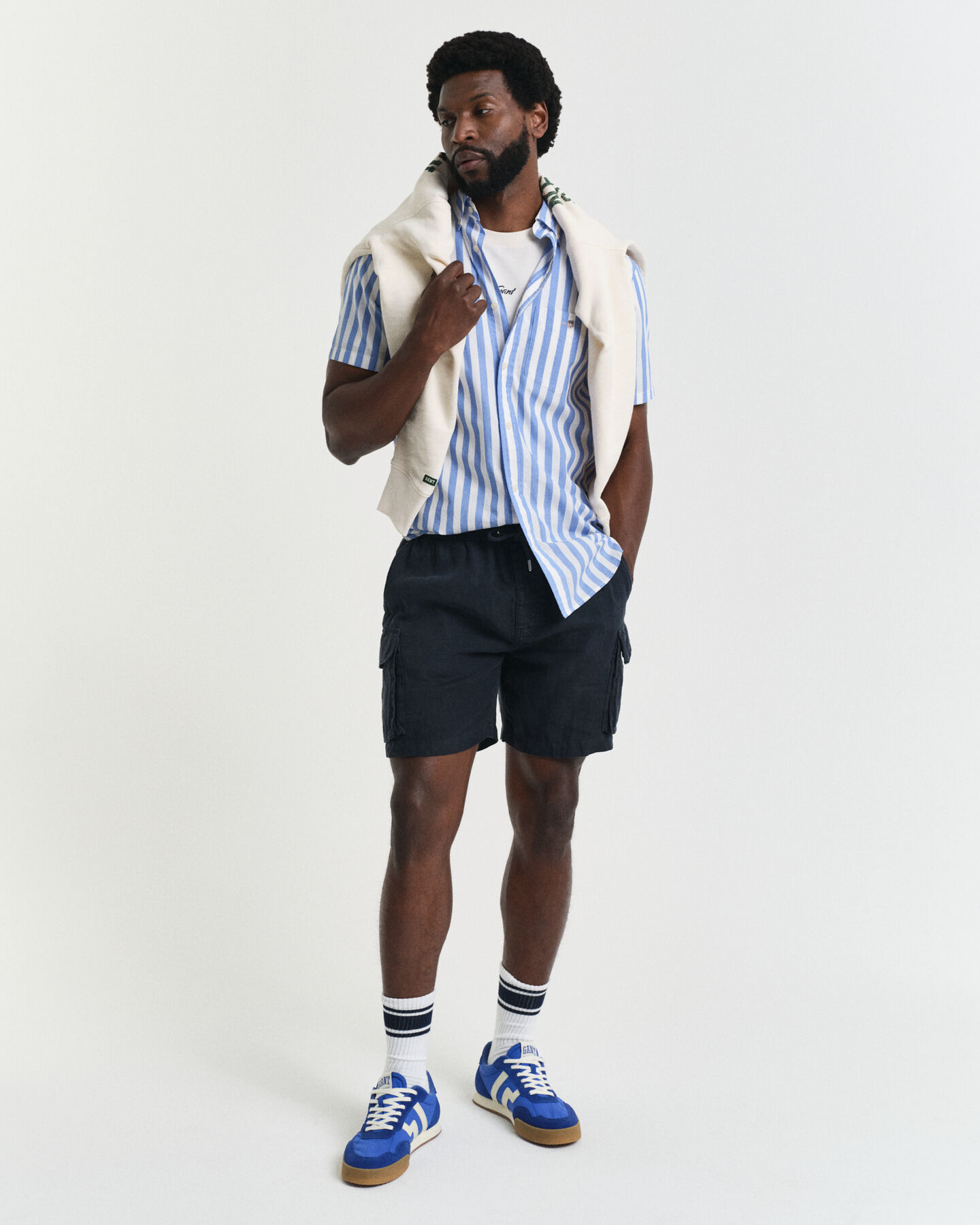 Camicia classica a maniche corte a righe in popeline regular fit