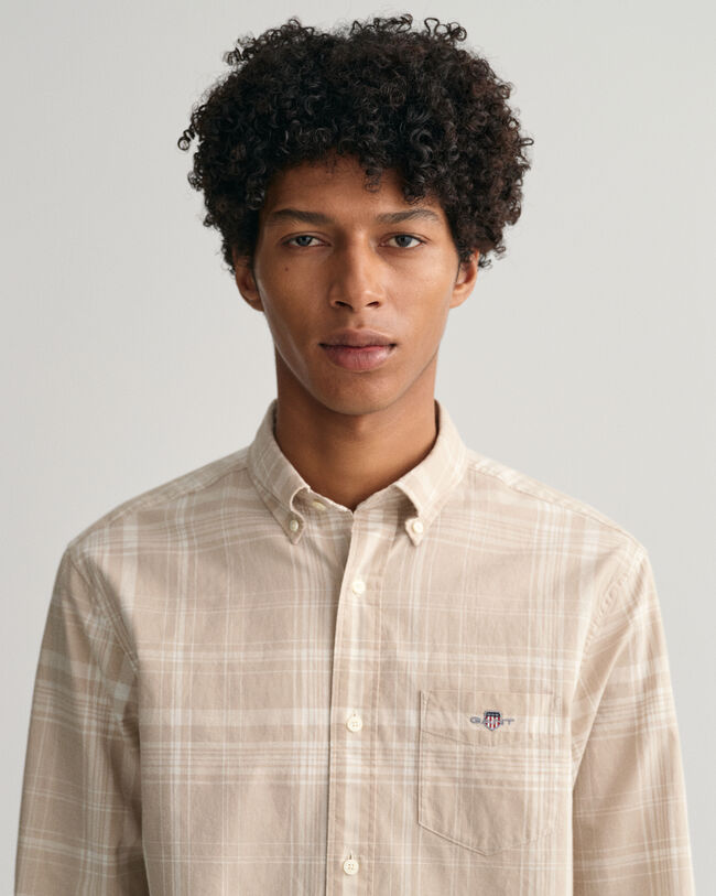 Camicia in misto lino-cotone a quadri regular fit