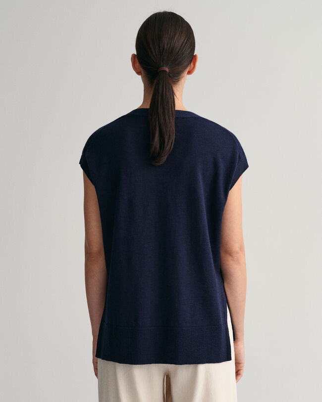 Smanicato con scollo a V in misto lino