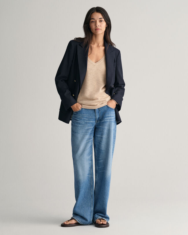 Maglia con scollo a V in misto lino