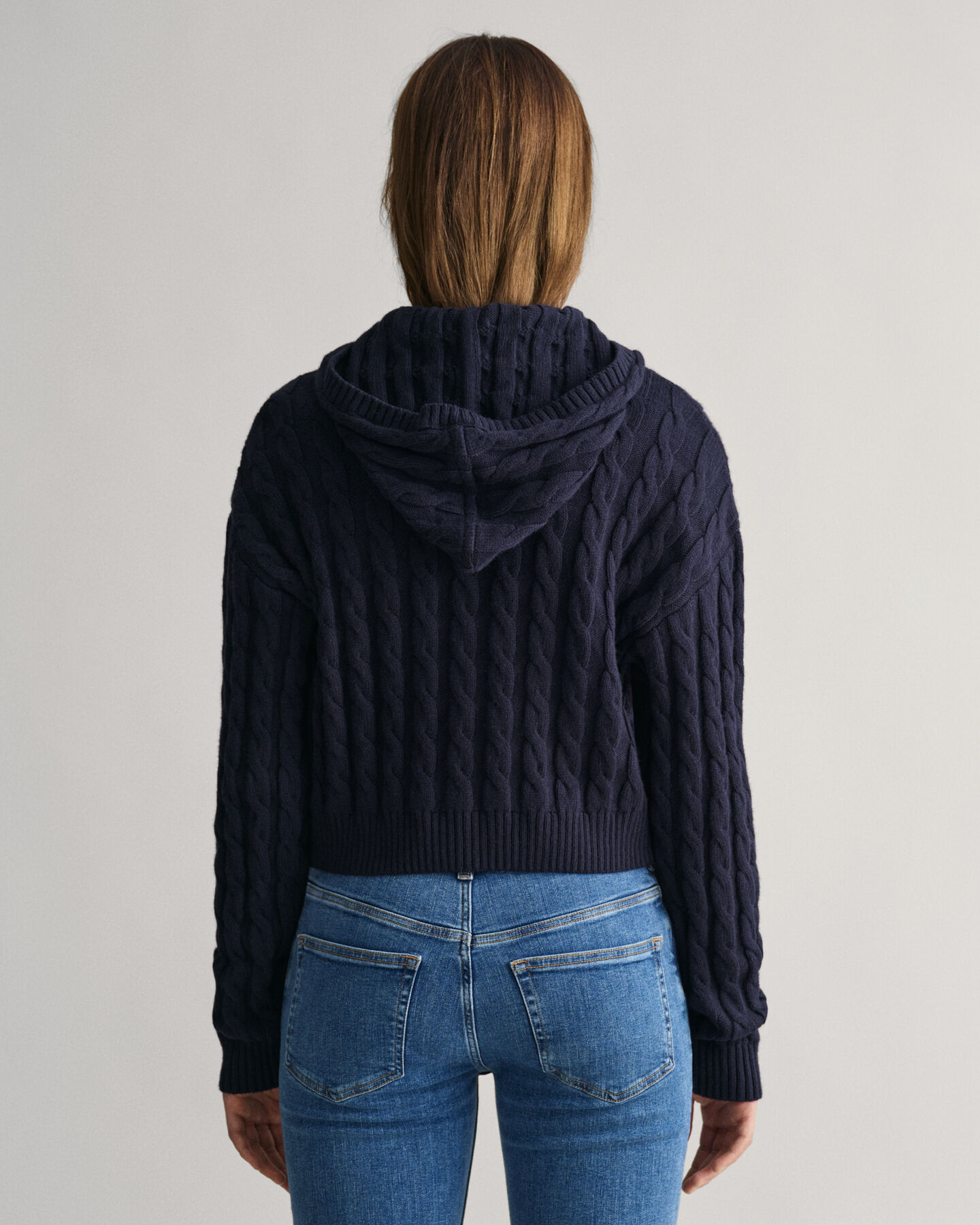 Felpa corta con cappuccio e zip in maglia a trecce Shield Teen Girls