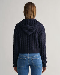 Felpa corta con cappuccio e zip in maglia a trecce Shield Teen Girls