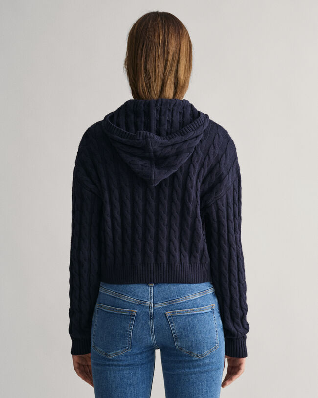 Felpa corta con cappuccio e zip in maglia a trecce Shield Teen Girls