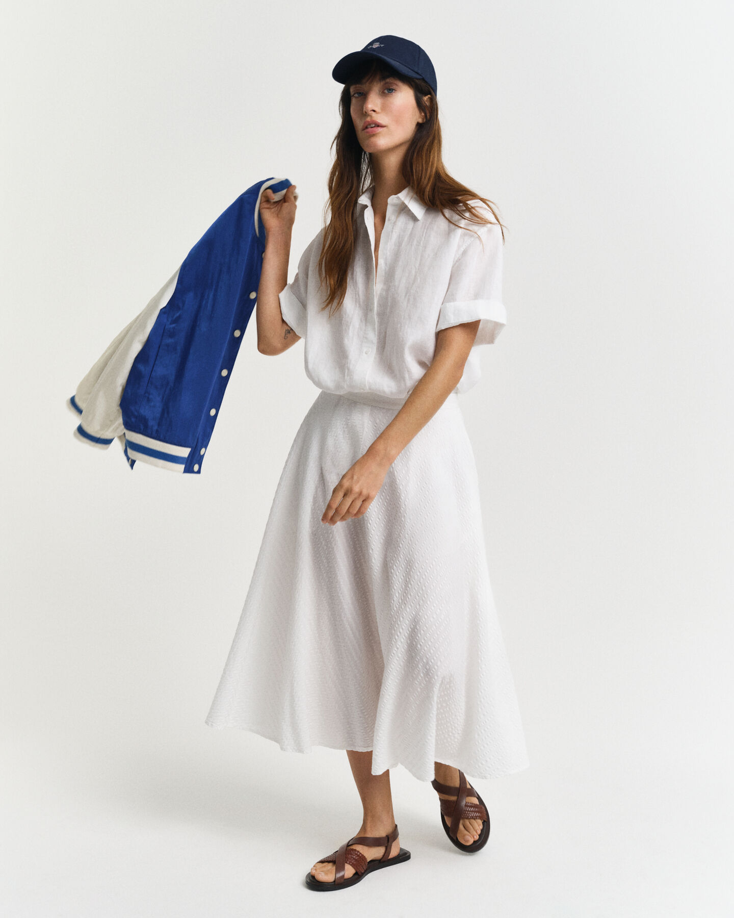 Gonna a righe seersucker tono su tono