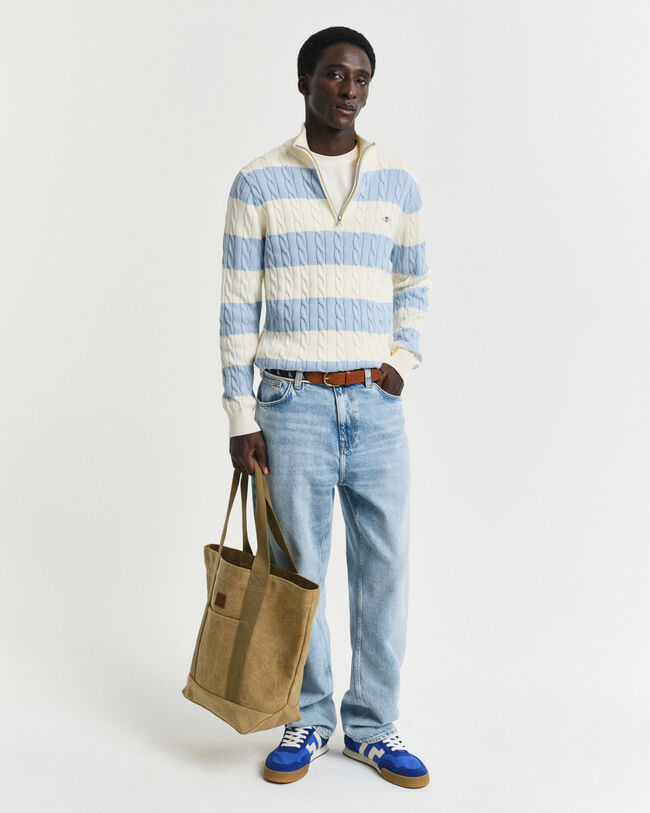 Maglia a righe in cotone a trecce con zip corta