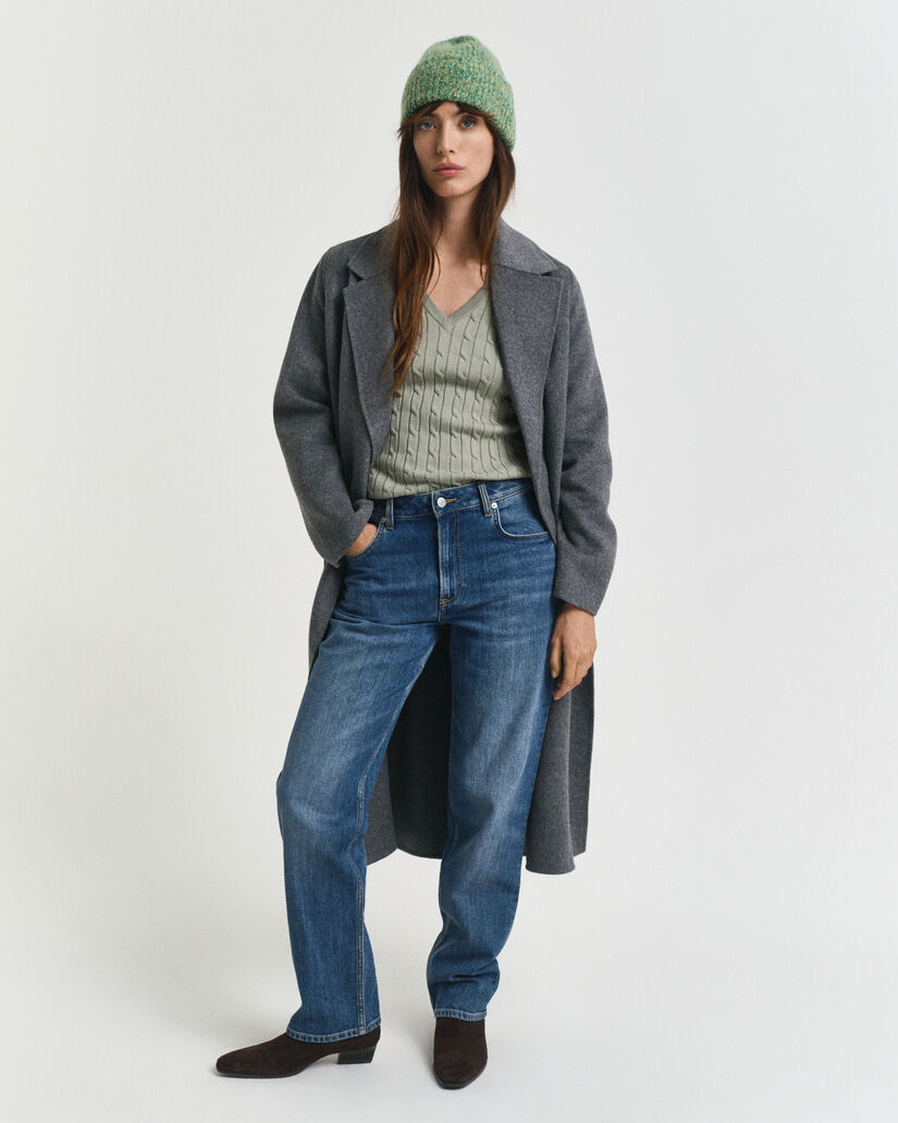 Maglia con scollo a V in cotone elasticizzato a trecce