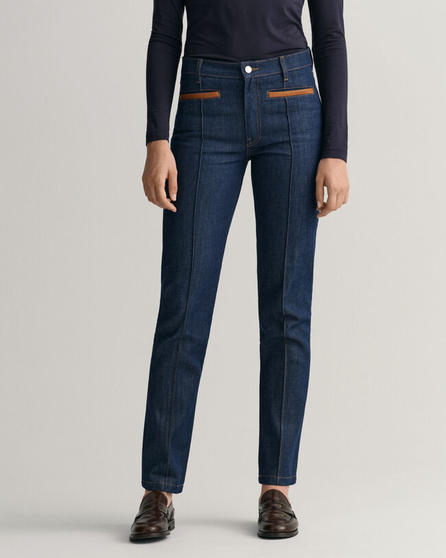 Jeans con dettagli in pelle slim fit