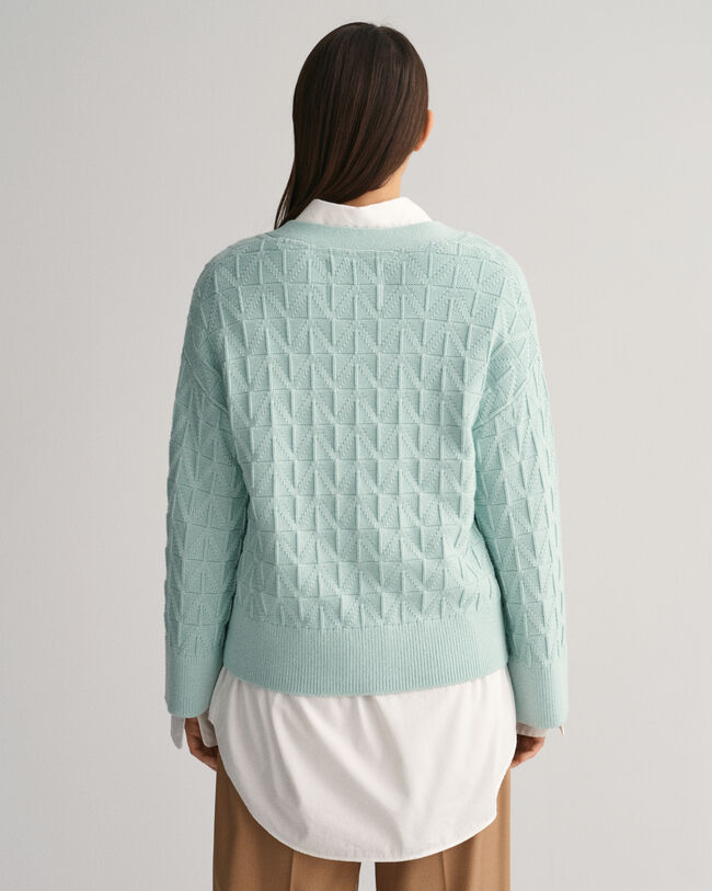 Cardigan con motivo a spina di pesce e scollo a V