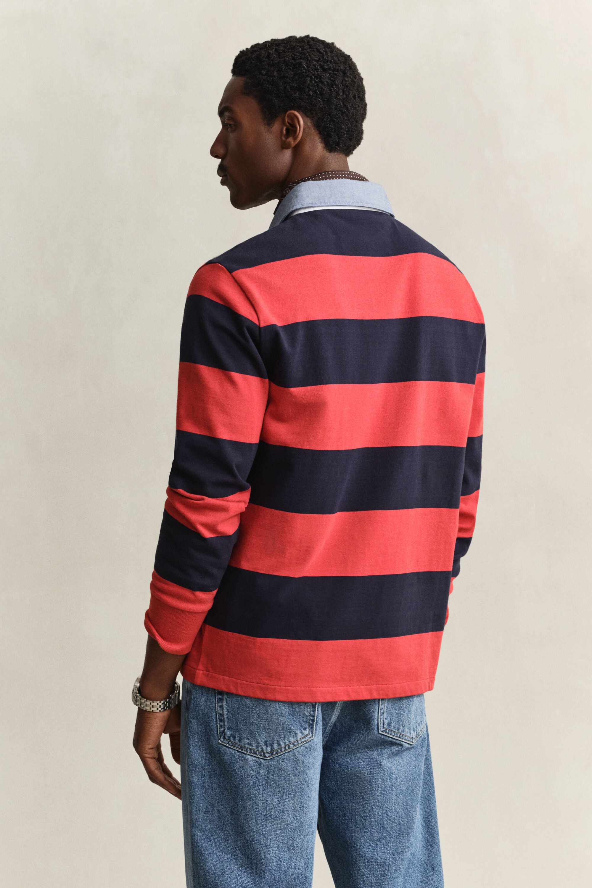 Heavy Rugger a righe con colletto in chambray