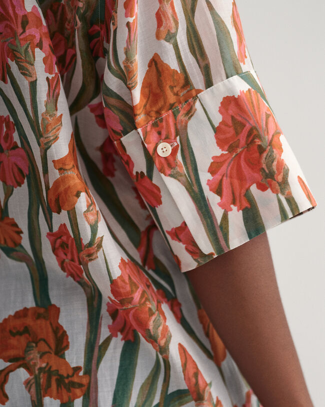 Camicia in misto cotone-seta a maniche corte con stampa Iris