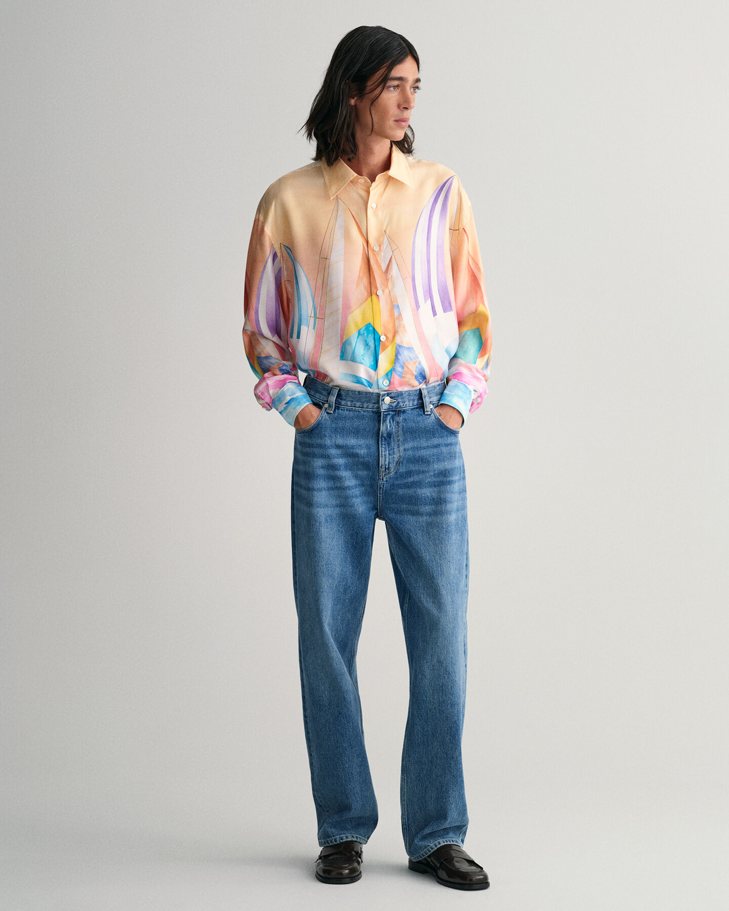 Camicia in seta con stampa Sailing oversize