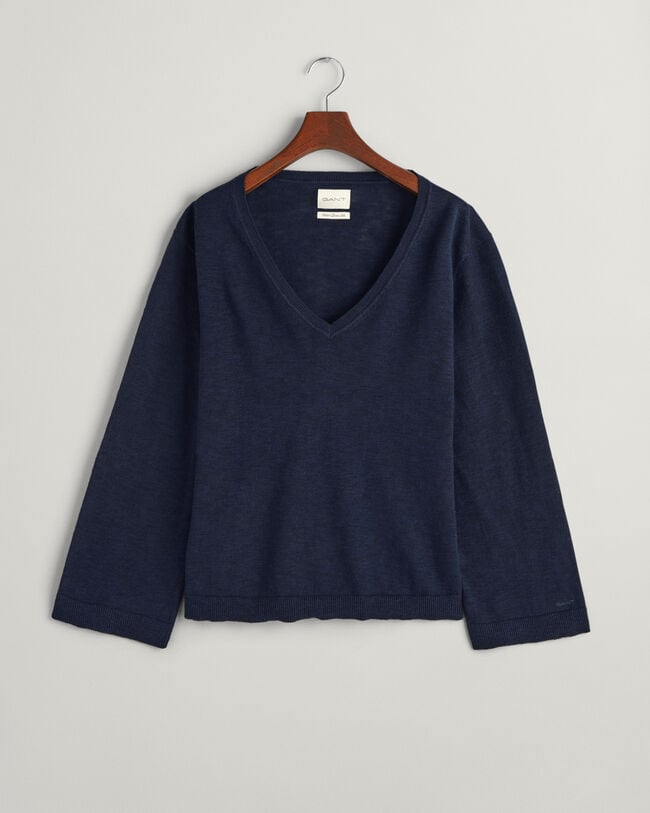 Maglia con scollo a V in misto lino