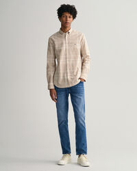 Camicia in misto lino-cotone a quadri regular fit