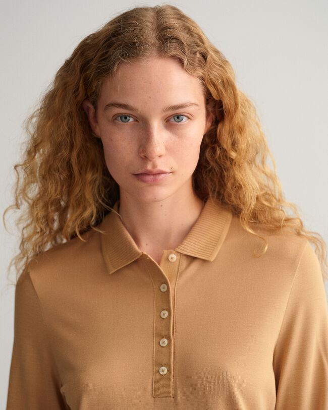 Polo Detail Collar in piqu&eacute; a maniche lunghe