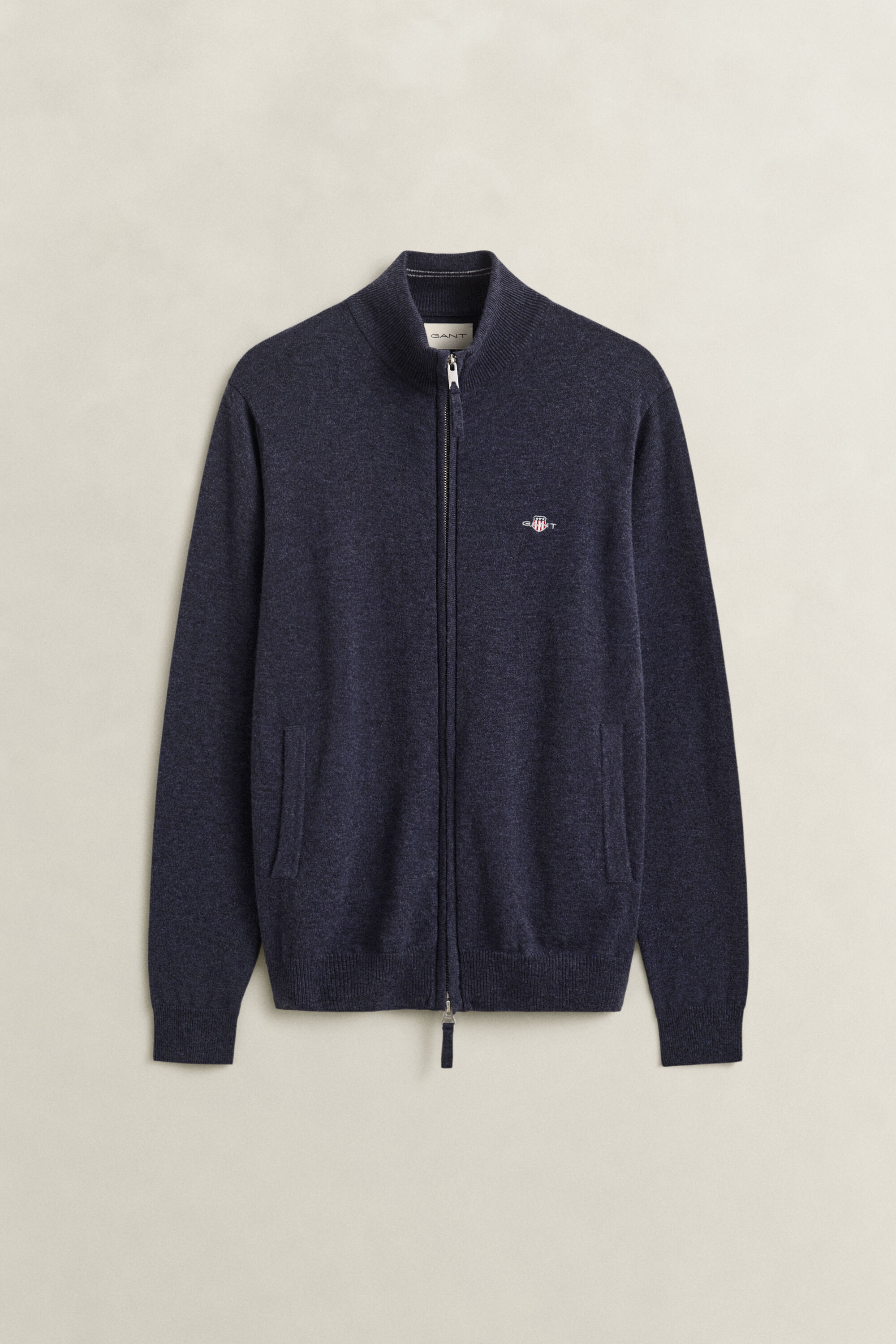 Cardigan con zip in lana d’agnello