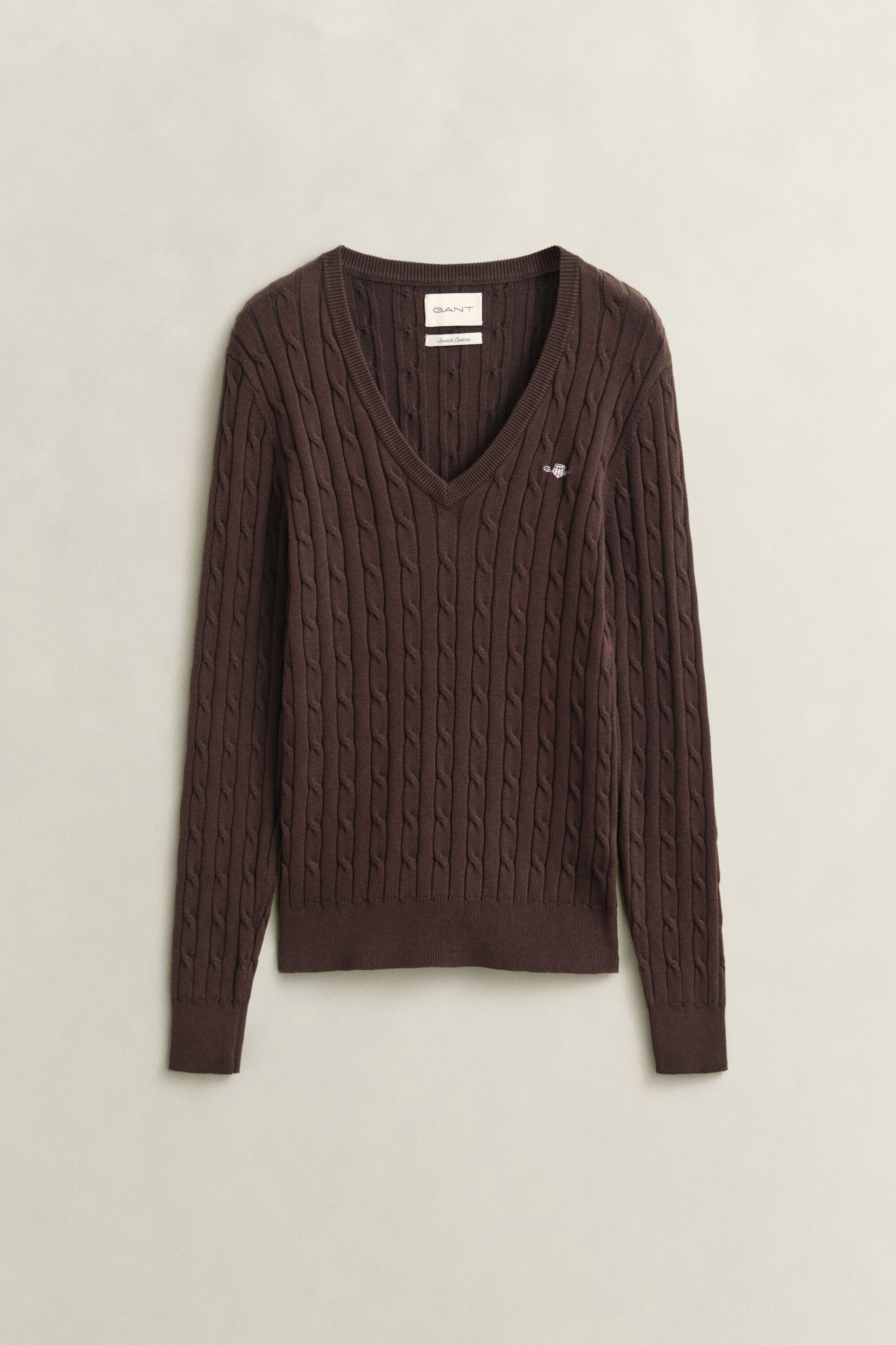Maglia con scollo a V in cotone elasticizzato a trecce