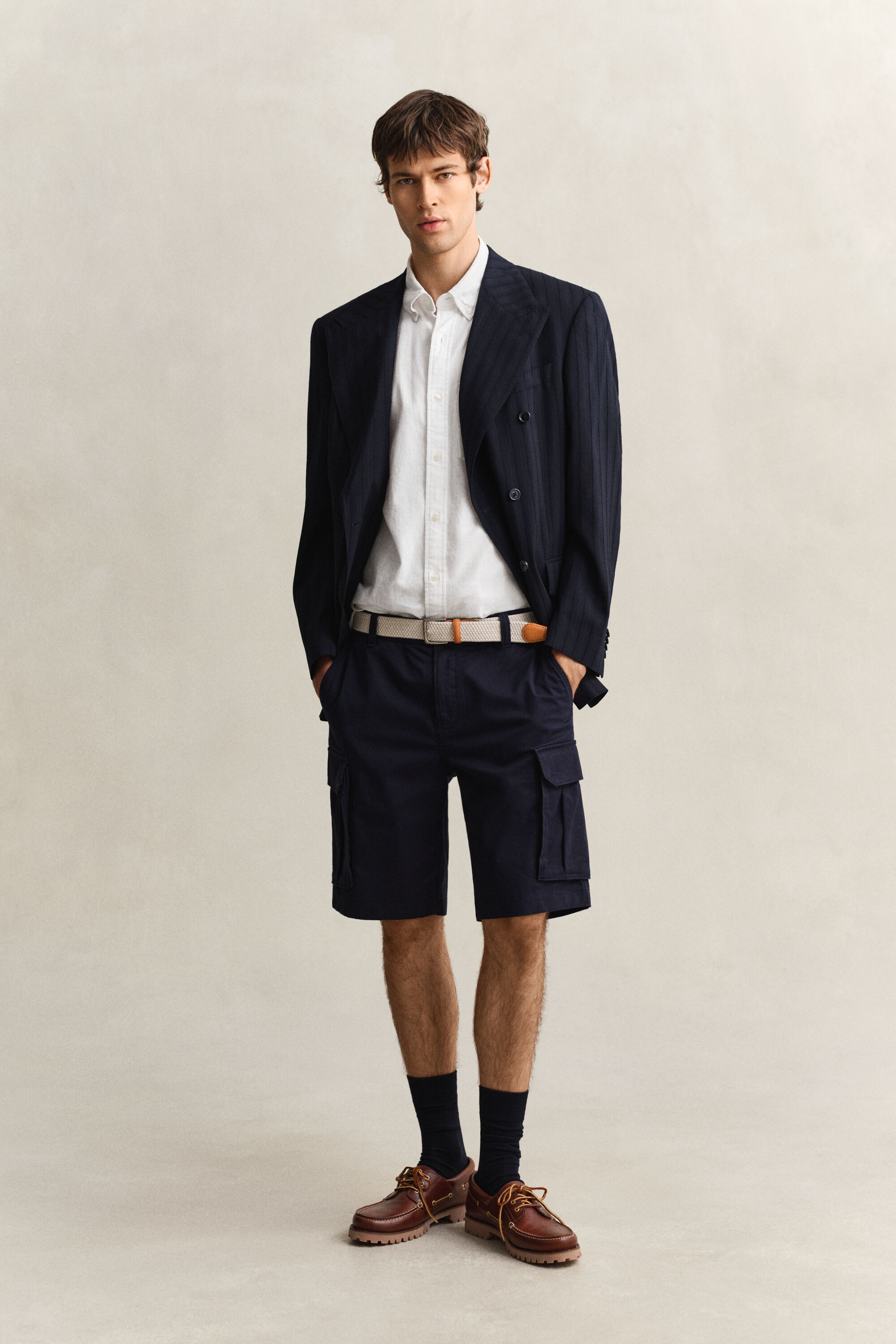 Camicia a maniche corte in misto lino