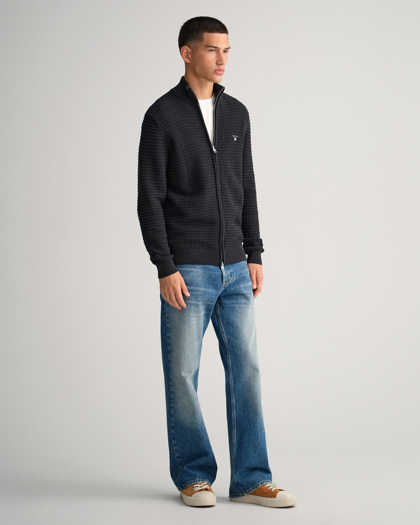 Maglia in cotone Texture con zip lunga