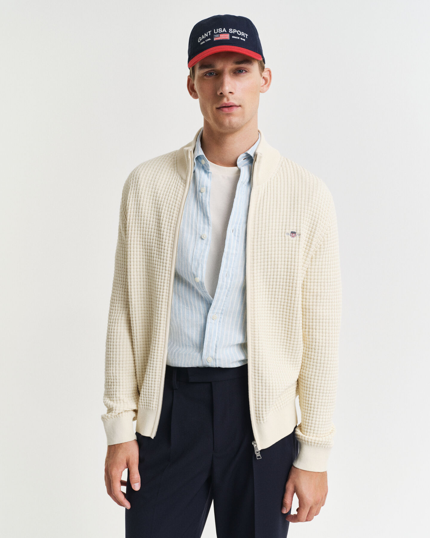 Cardigan con zip in cotone testurizzato