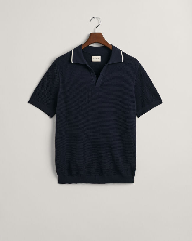 Maglia a polo testurizzata in cotone con colletto aperto