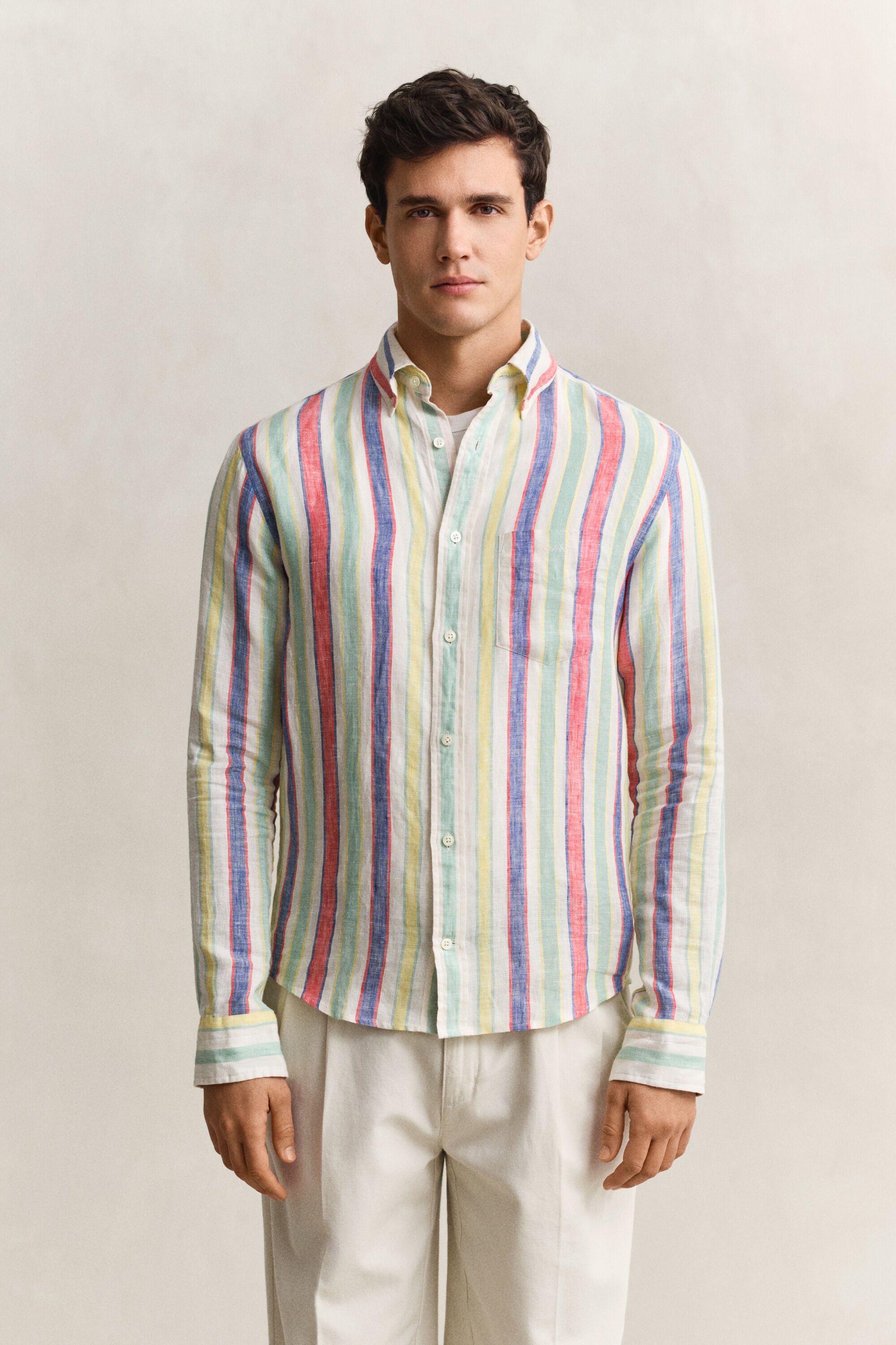 Camicia in lino multirighe