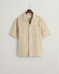 Camicia di lino tinto in capo maniche corte relaxed fit