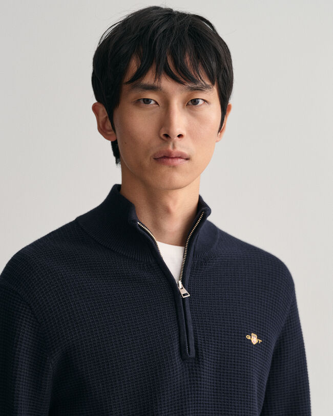 Maglia in cotone testurizzato con zip corta