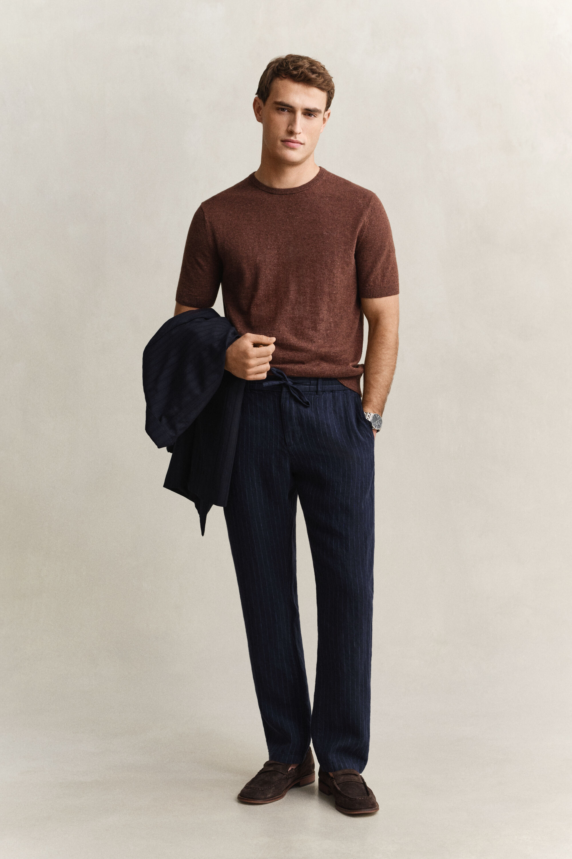 Pantaloni in lino a righe