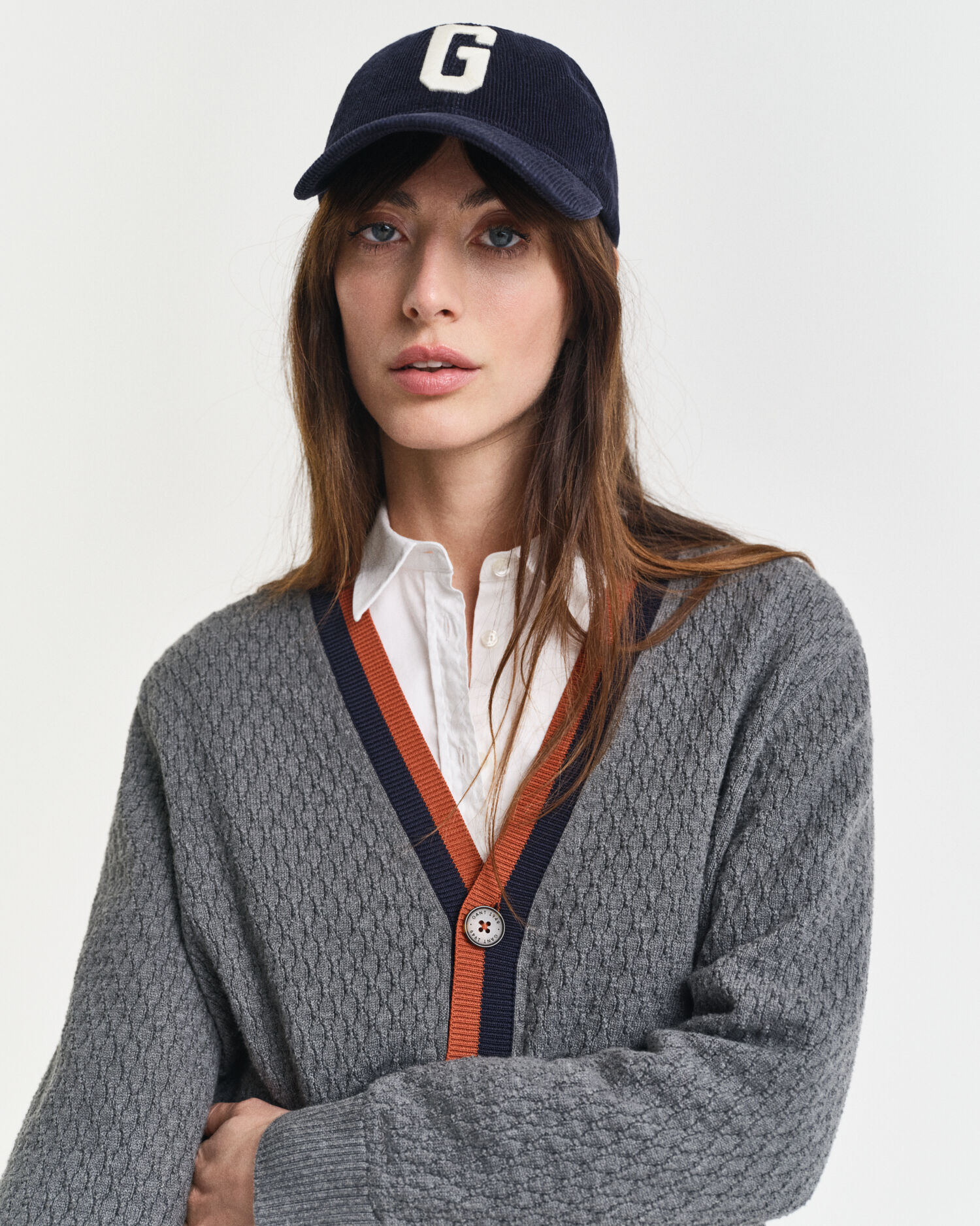 Cardigan in cotone testurizzato in un colore a contrasto